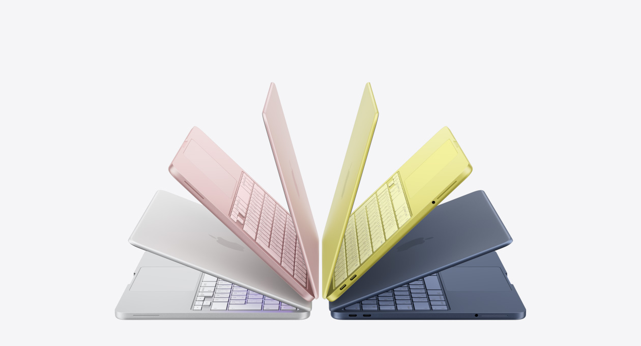4色のMacBook Neoを並べたApple公式画像